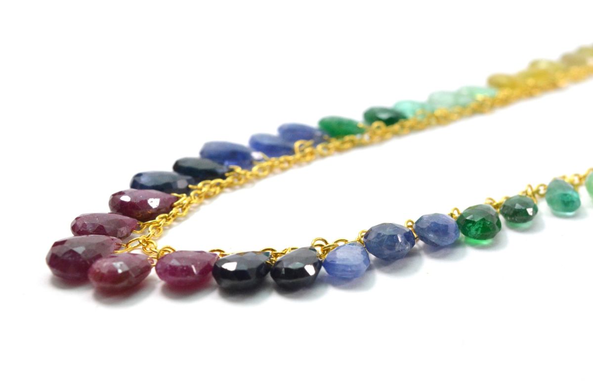 Beautiful  18k Solid Gold Necklace  With Multistone, 3.50x5.50mm -6.00x9.50mm,  SGGRC-113