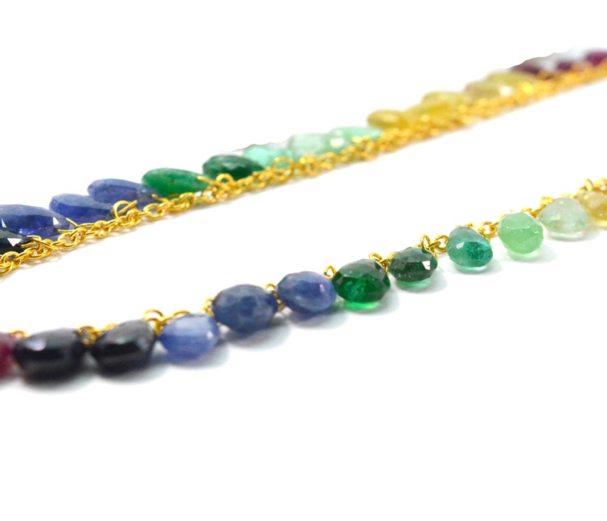 Beautiful  18k Solid Gold Necklace  With Multistone, 3.50x5.50mm -6.00x9.50mm,  SGGRC-113