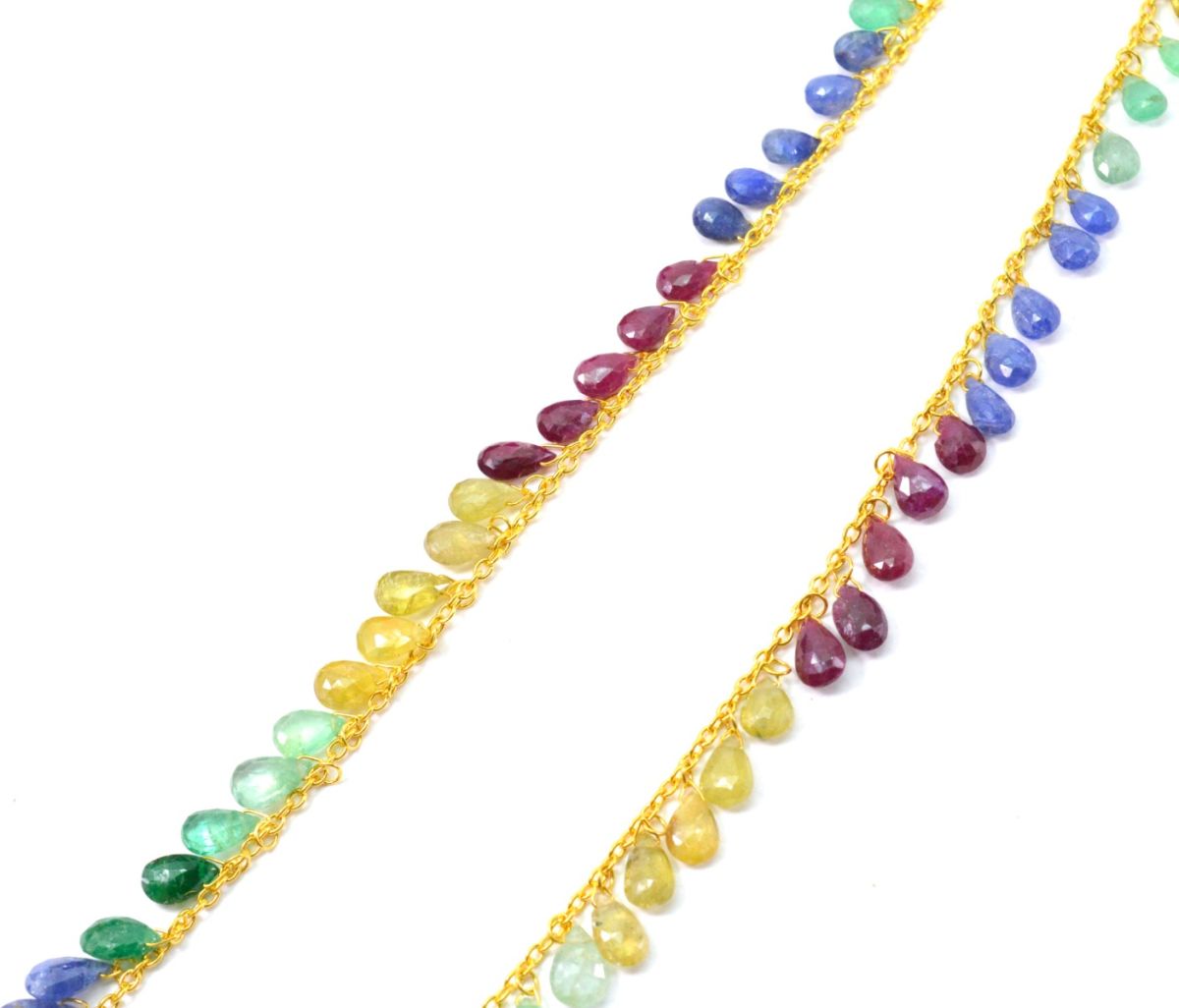 Beautiful  18k Solid Gold Necklace  With Multistone, 3.50x5.50mm -6.00x9.50mm,  SGGRC-113