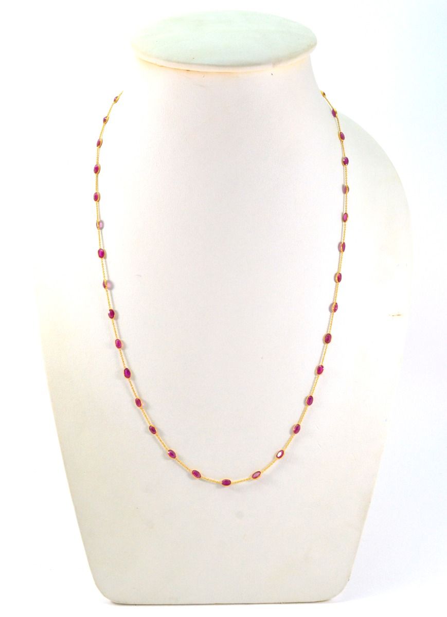 Exquisite 18k Solid Gold Necklace Studded With Ruby Stone - 3.50X5.50 MM , SGGRC-117