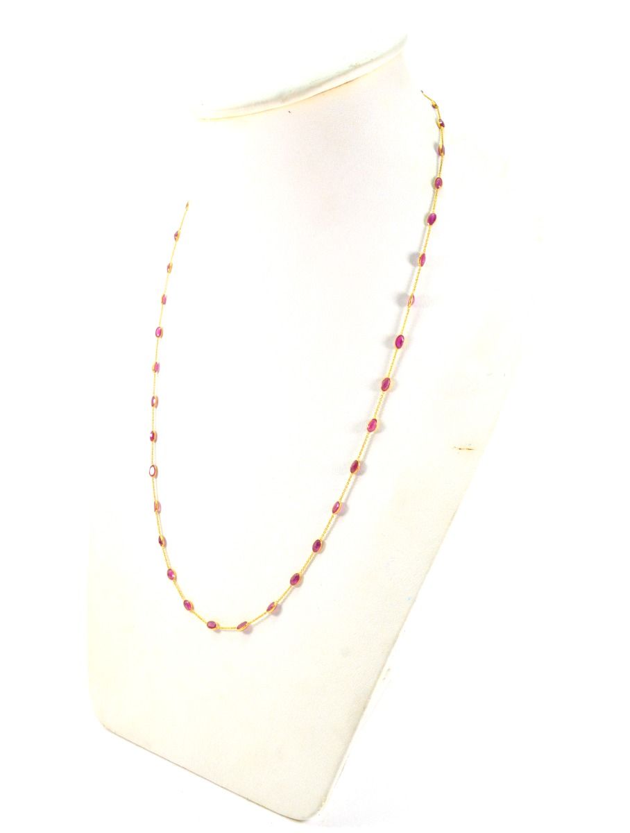 Exquisite 18k Solid Gold Necklace Studded With Ruby Stone - 3.50X5.50 MM , SGGRC-117