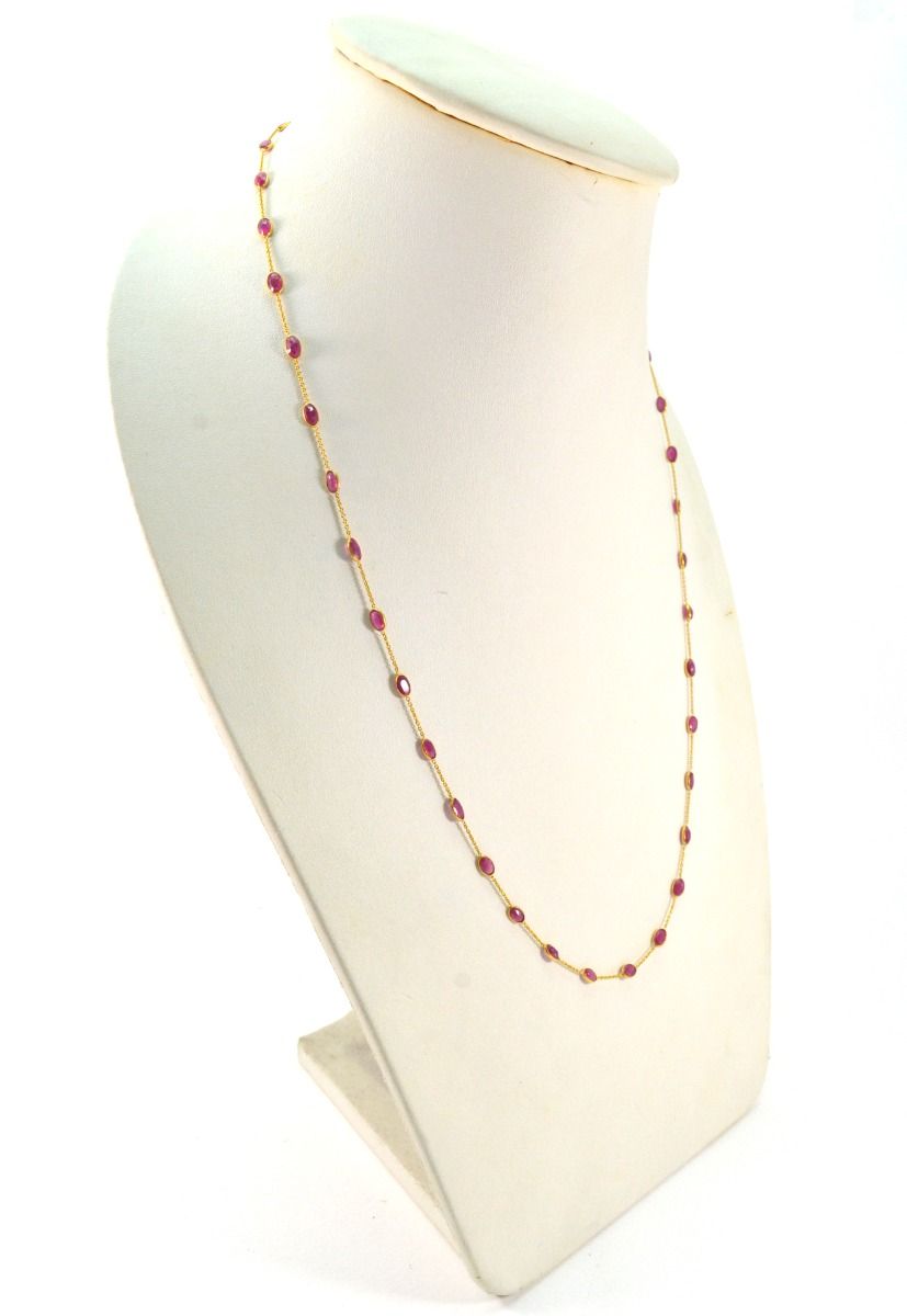 Exquisite 18k Solid Gold Necklace Studded With Ruby Stone - 3.50X5.50 MM , SGGRC-117