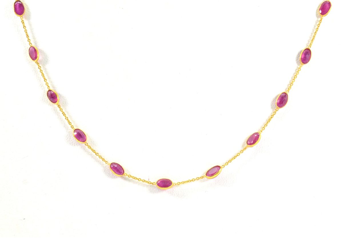 Exquisite 18k Solid Gold Necklace Studded With Ruby Stone - 3.50X5.50 MM , SGGRC-117