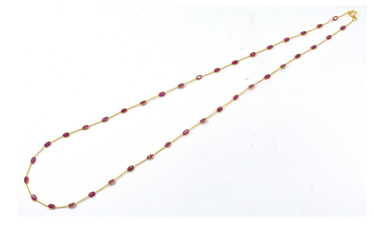 Exquisite 18k Solid Gold Necklace Studded With Ruby Stone - 3.50X5.50 MM , SGGRC-117