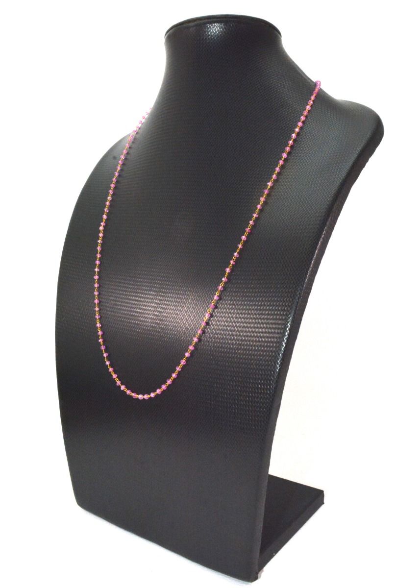 14k Solid Yellow Gold Necklace Studded With Pink Sapphire Stones, 3MM Size, SGGRC-122