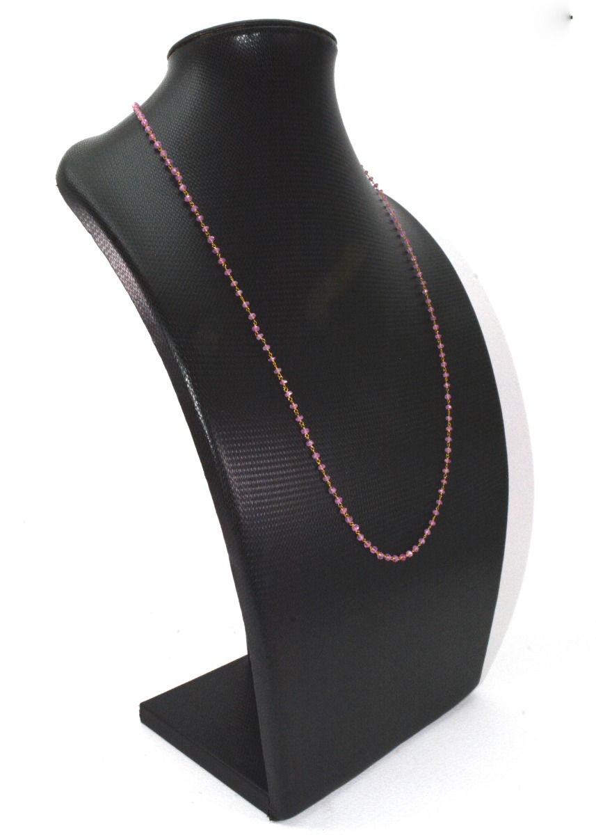 14k Solid Yellow Gold Necklace Studded With Pink Sapphire Stones, 3MM Size, SGGRC-122