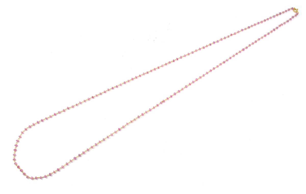 14k Solid Yellow Gold Necklace Studded With Pink Sapphire Stones, 3MM Size, SGGRC-122