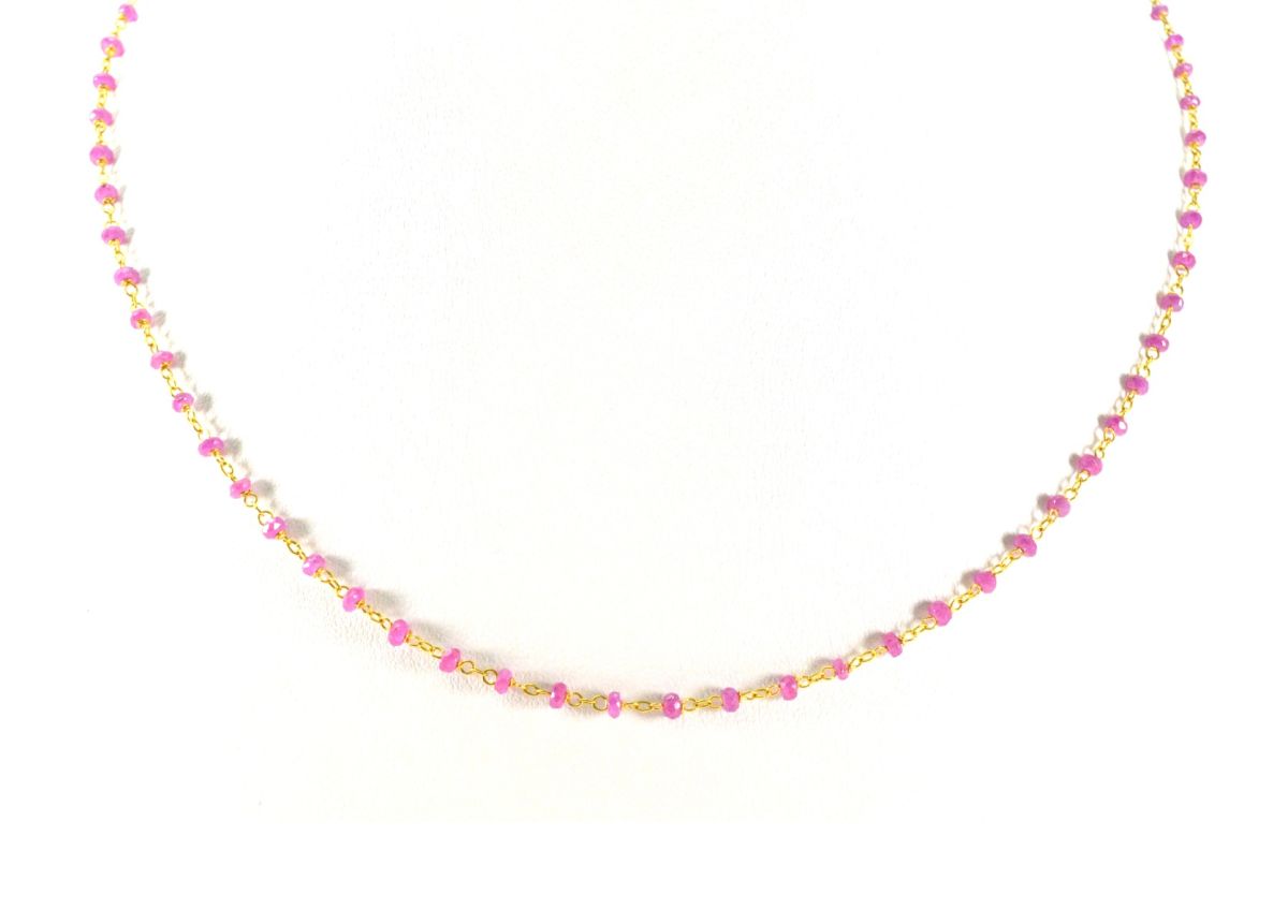 14k Solid Yellow Gold Necklace In 2.50 MM Size - Pink Sapphire, SGGRC-125