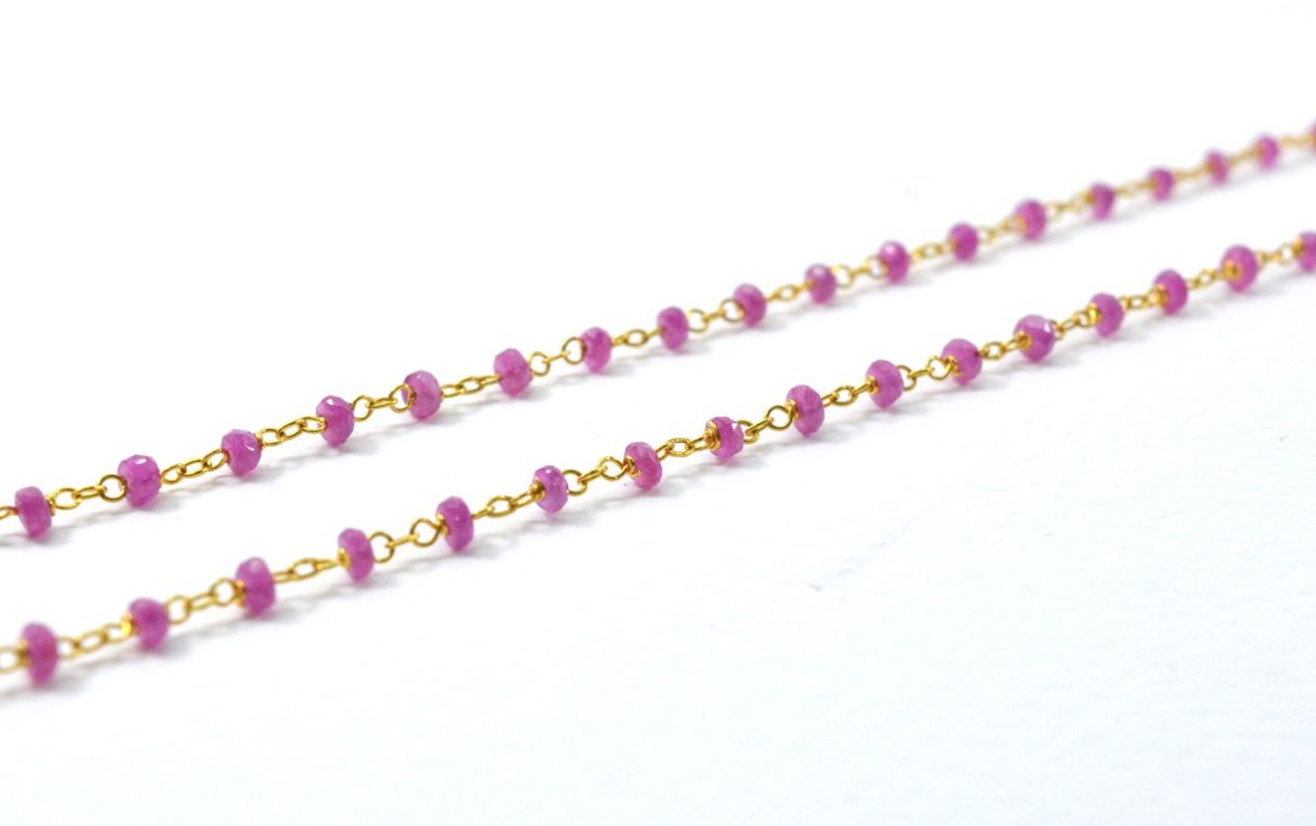 14k Solid Yellow Gold Necklace In 2.50 MM Size - Pink Sapphire, SGGRC-125