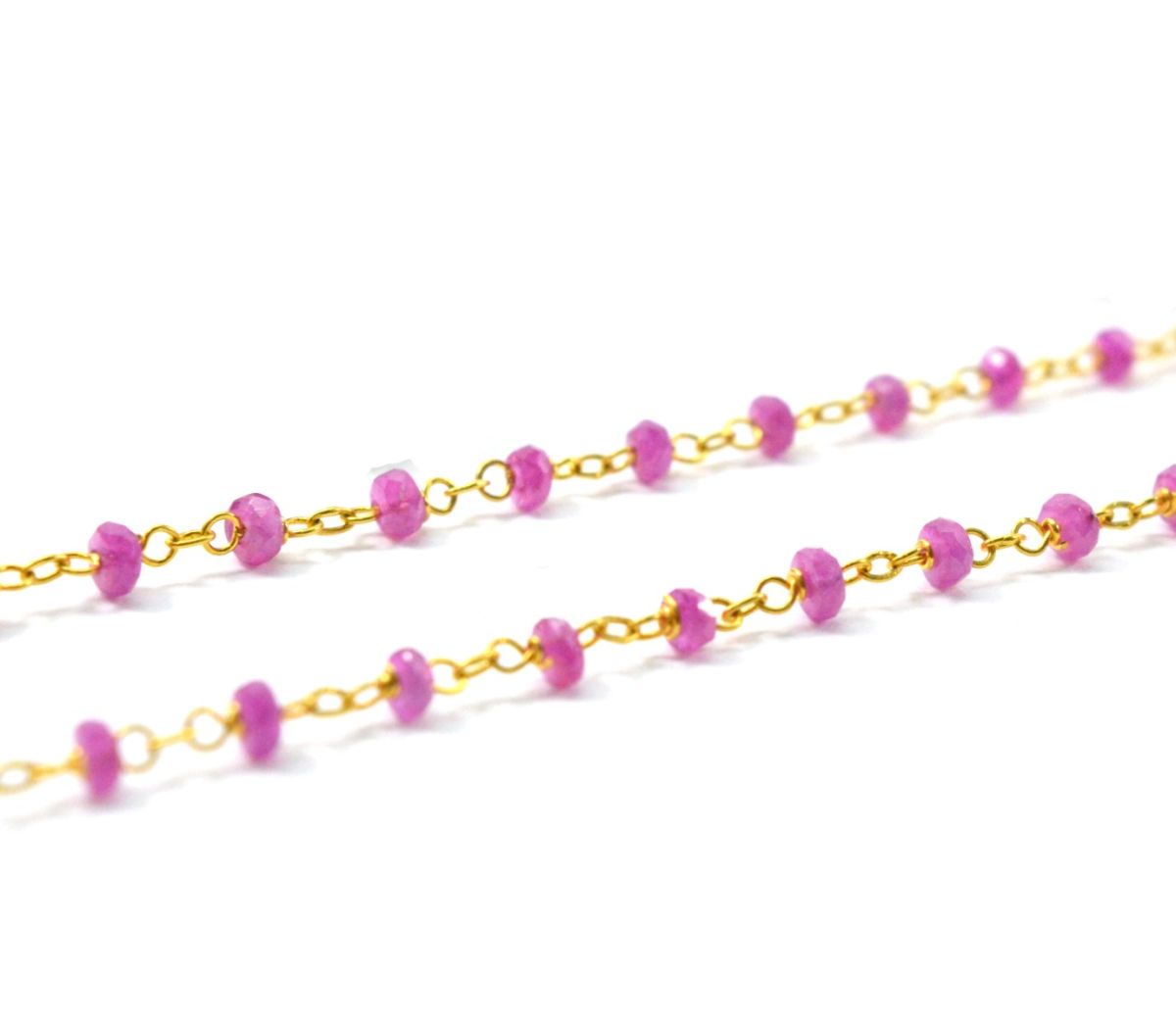 14k Solid Yellow Gold Necklace In 2.50 MM Size - Pink Sapphire, SGGRC-125
