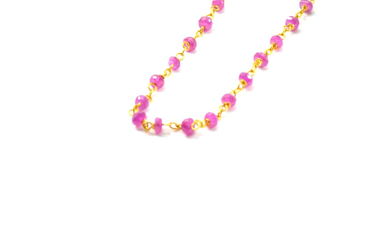 14k Solid Yellow Gold Necklace In 2.50 MM Size - Pink Sapphire, SGGRC-125