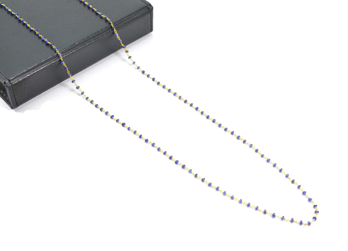 14k Solid Gold Necklace With Blue Sapphire Stone , 2.50 MM, SGGRC-131