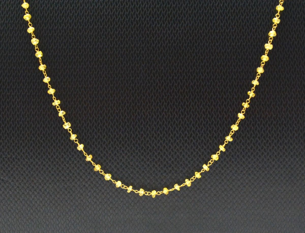 14k Solid Gold Necklace Studded With Natural Yellow Sapphire Stones, 2MM - SGGRC-136