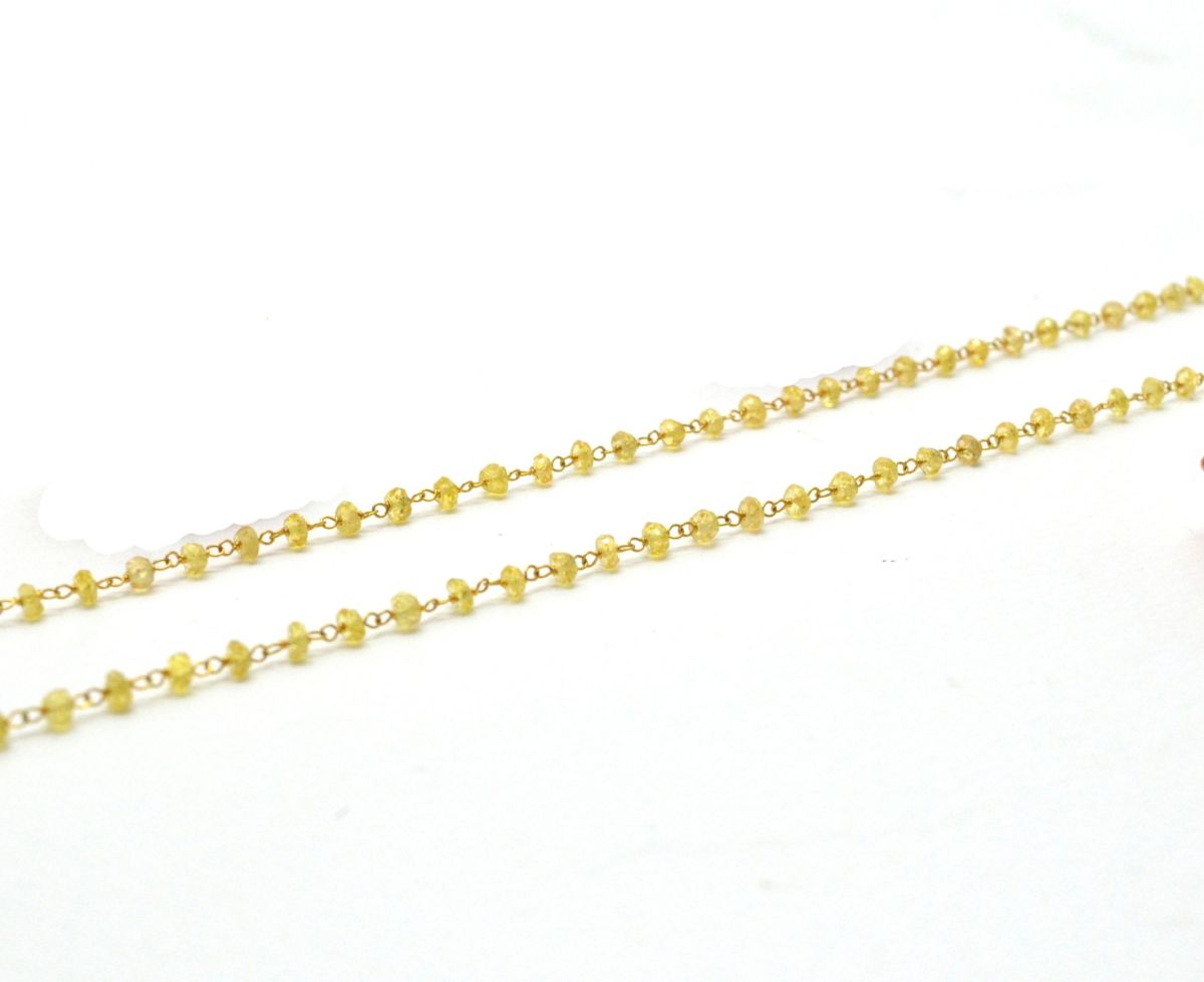 14k Solid Gold Necklace Studded With Natural Yellow Sapphire Stones, 2MM - SGGRC-136