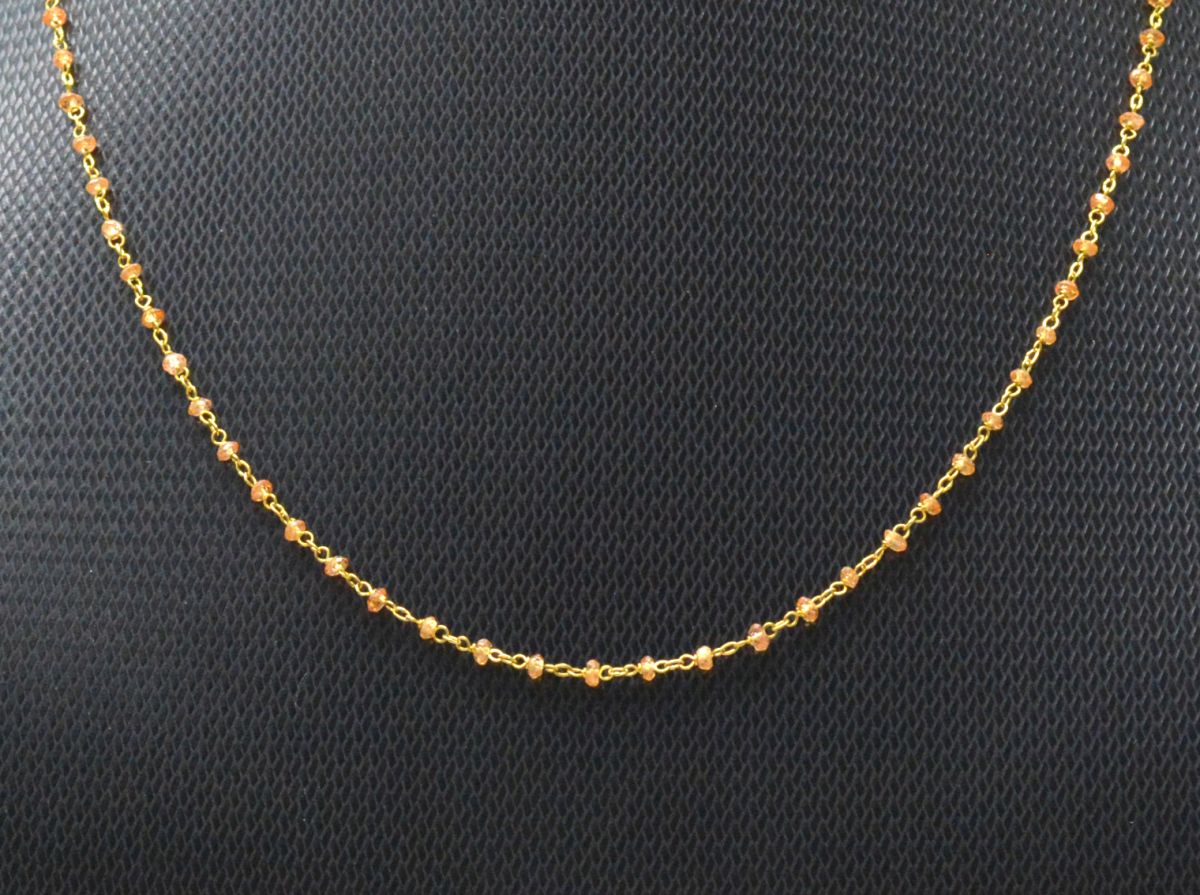 14k Solid Gold Necklace With Natural Orange Sapphire Stones, 2MM - SGGRC-138