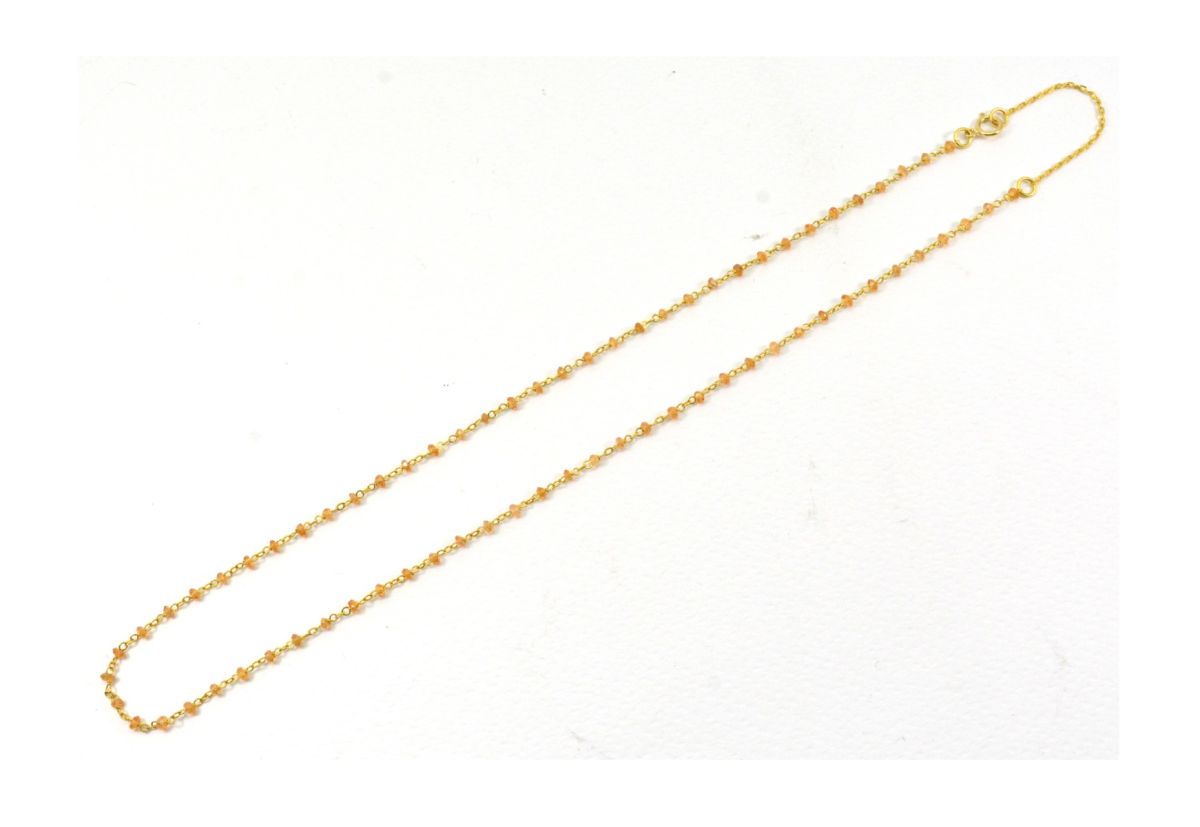 14k Solid Gold Necklace With Natural Orange Sapphire Stones, 2MM - SGGRC-138