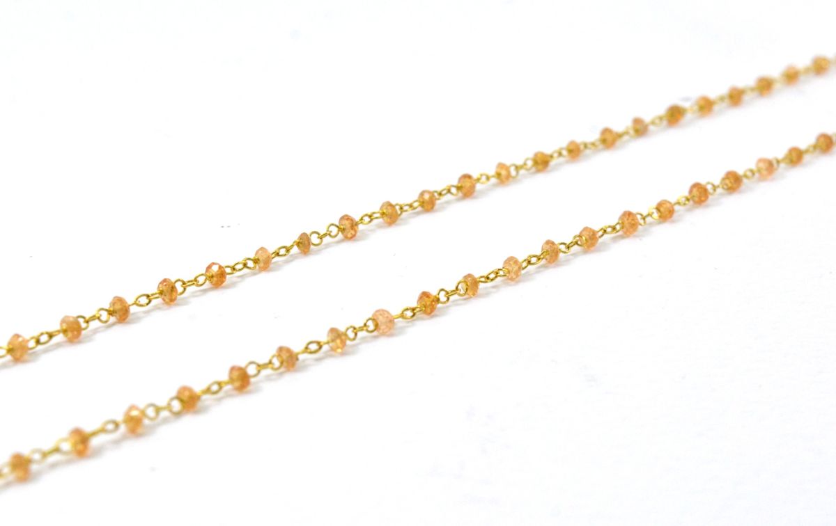 14k Solid Gold Necklace With Natural Orange Sapphire Stones, 2MM - SGGRC-138