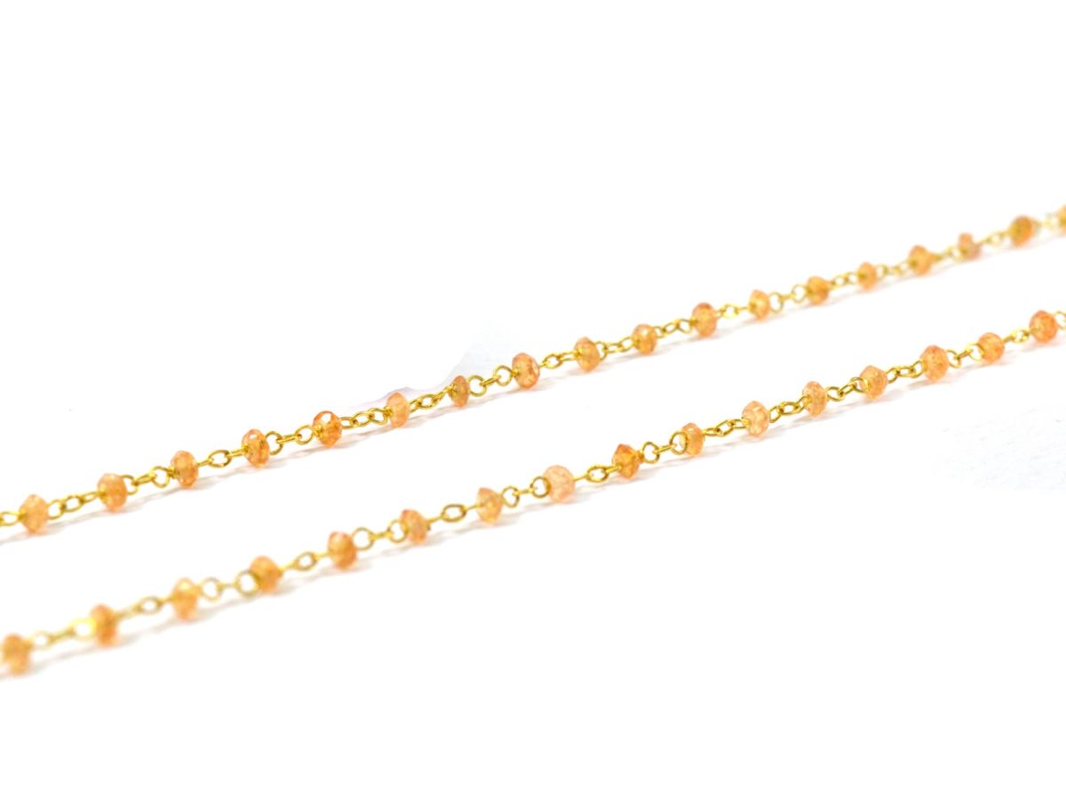 14k Solid Gold Necklace With Natural Orange Sapphire Stones, 2MM - SGGRC-138