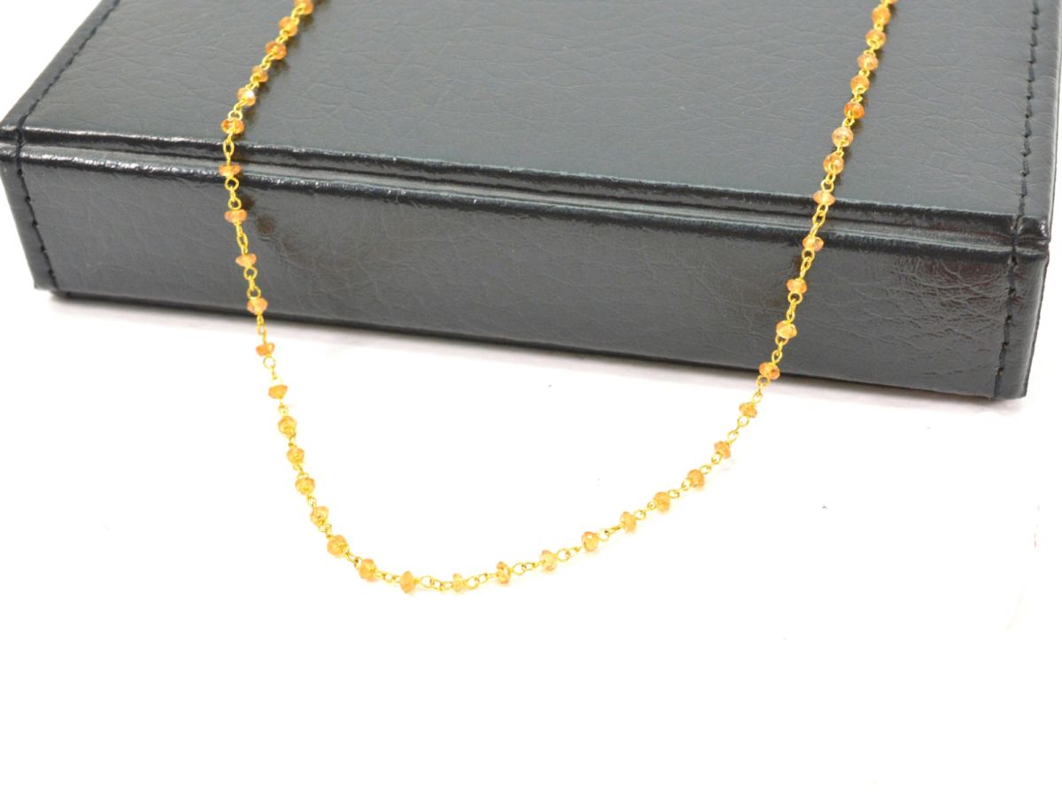 14k Solid Gold Necklace With Natural Orange Sapphire Stones, 2MM - SGGRC-138