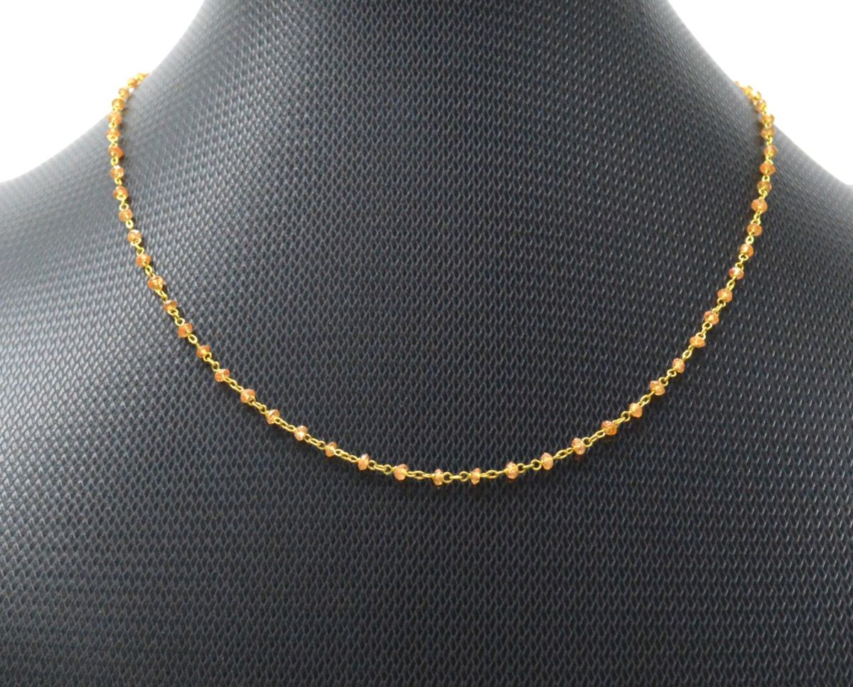 14k Solid Gold Necklace - Natural Orange Sapphire, 2MM - SGGRC-139