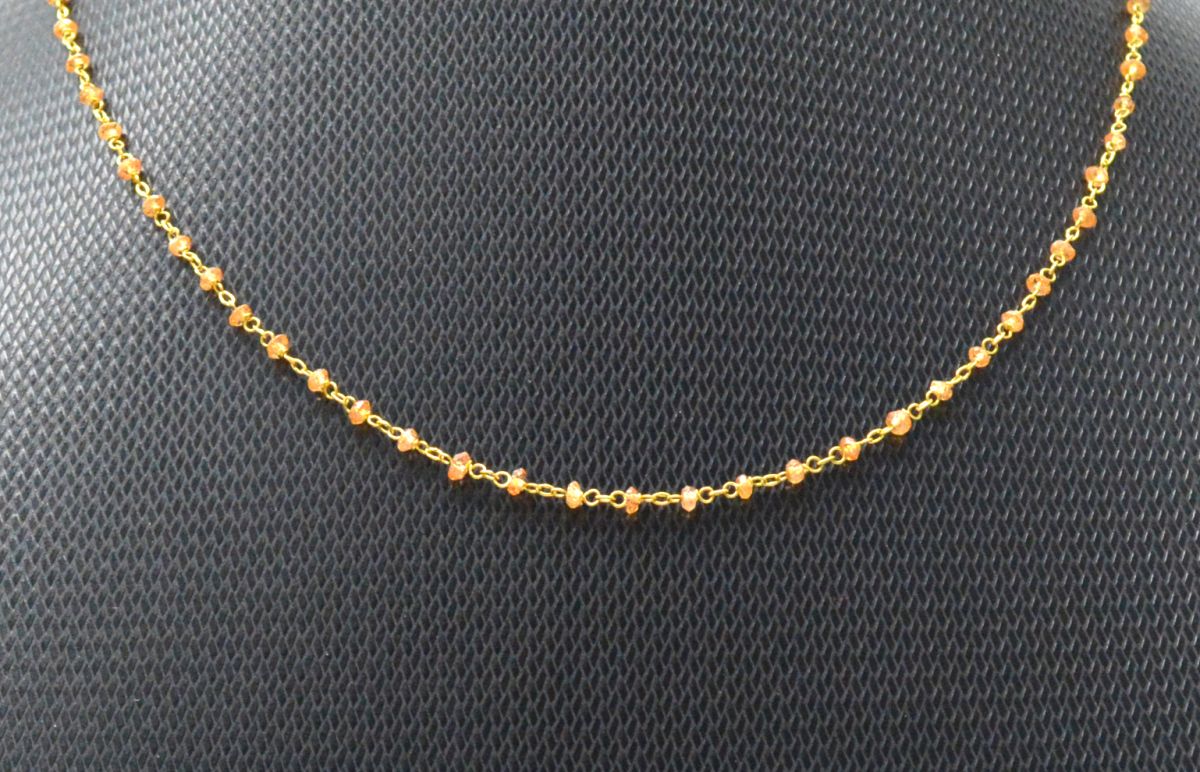 14k Solid Gold Necklace in Roundel Shape With Orange Sapphire Stone ,2MM - SGGRC-140