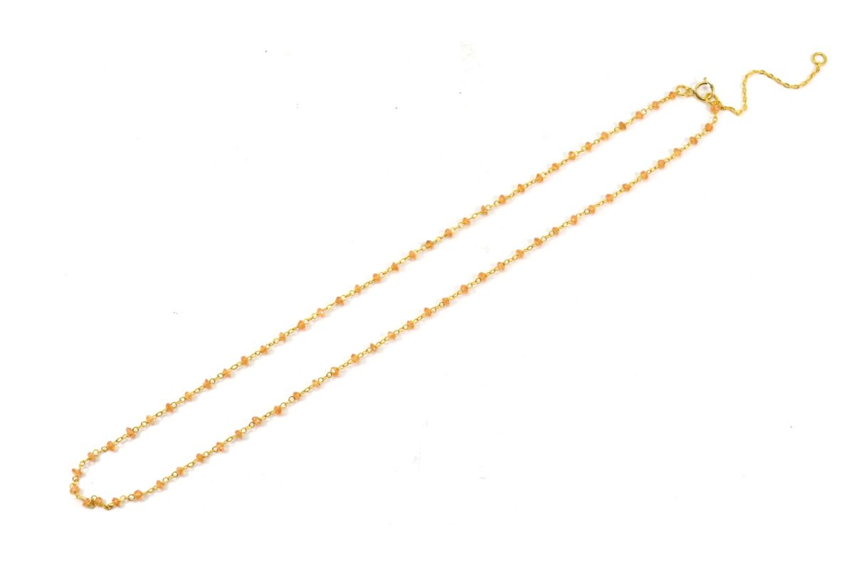 14k Solid Gold Necklace in Roundel Shape With Orange Sapphire Stone ,2MM - SGGRC-140