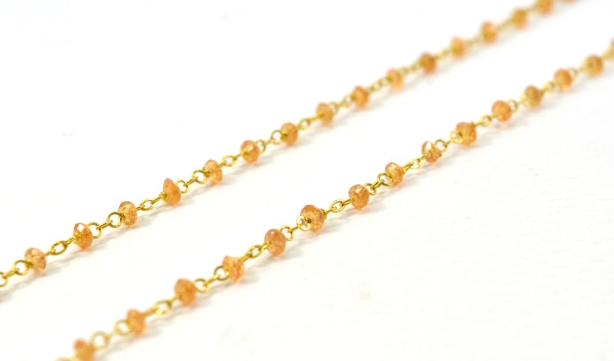 14k Solid Gold Necklace in Roundel Shape With Orange Sapphire Stone ,2MM - SGGRC-140