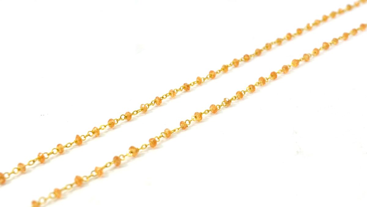 14k Solid Gold Necklace in Roundel Shape With Orange Sapphire Stone ,2MM - SGGRC-140
