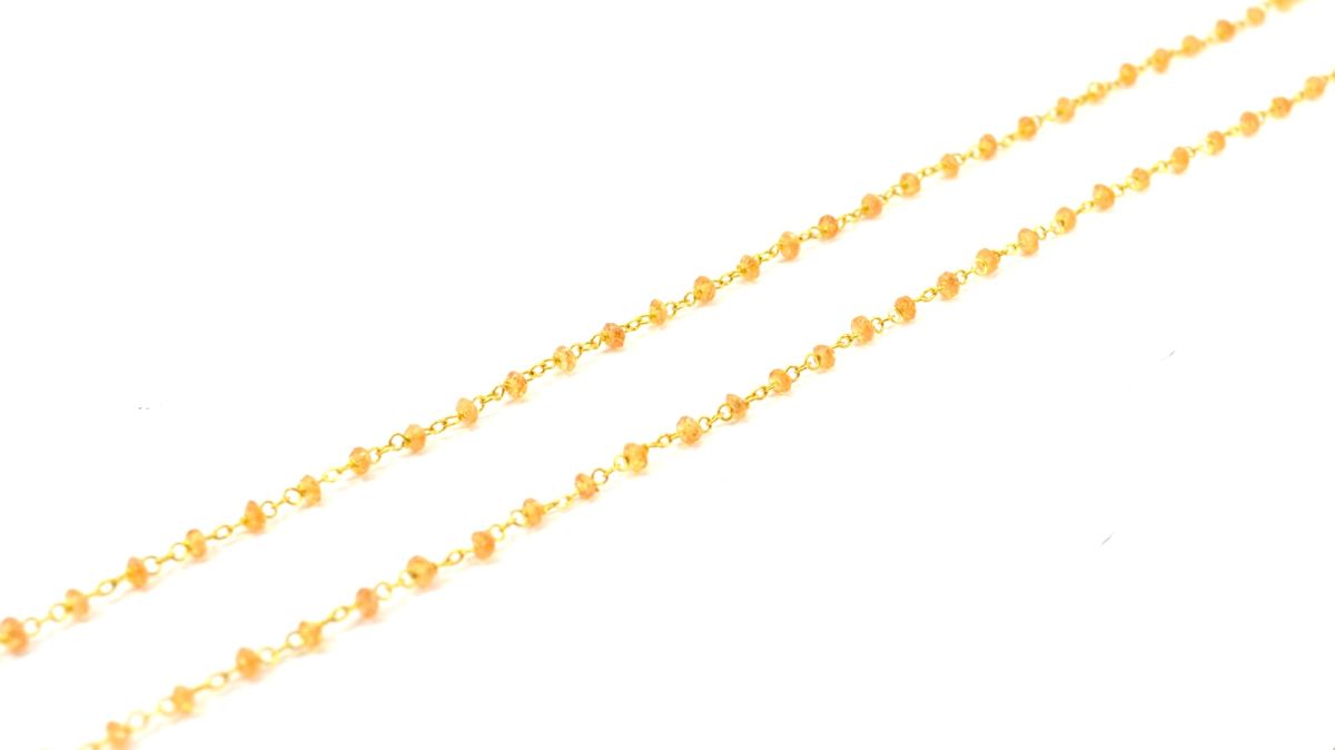 14k Solid Gold Necklace in Roundel Shape With Orange Sapphire Stone ,2MM - SGGRC-140