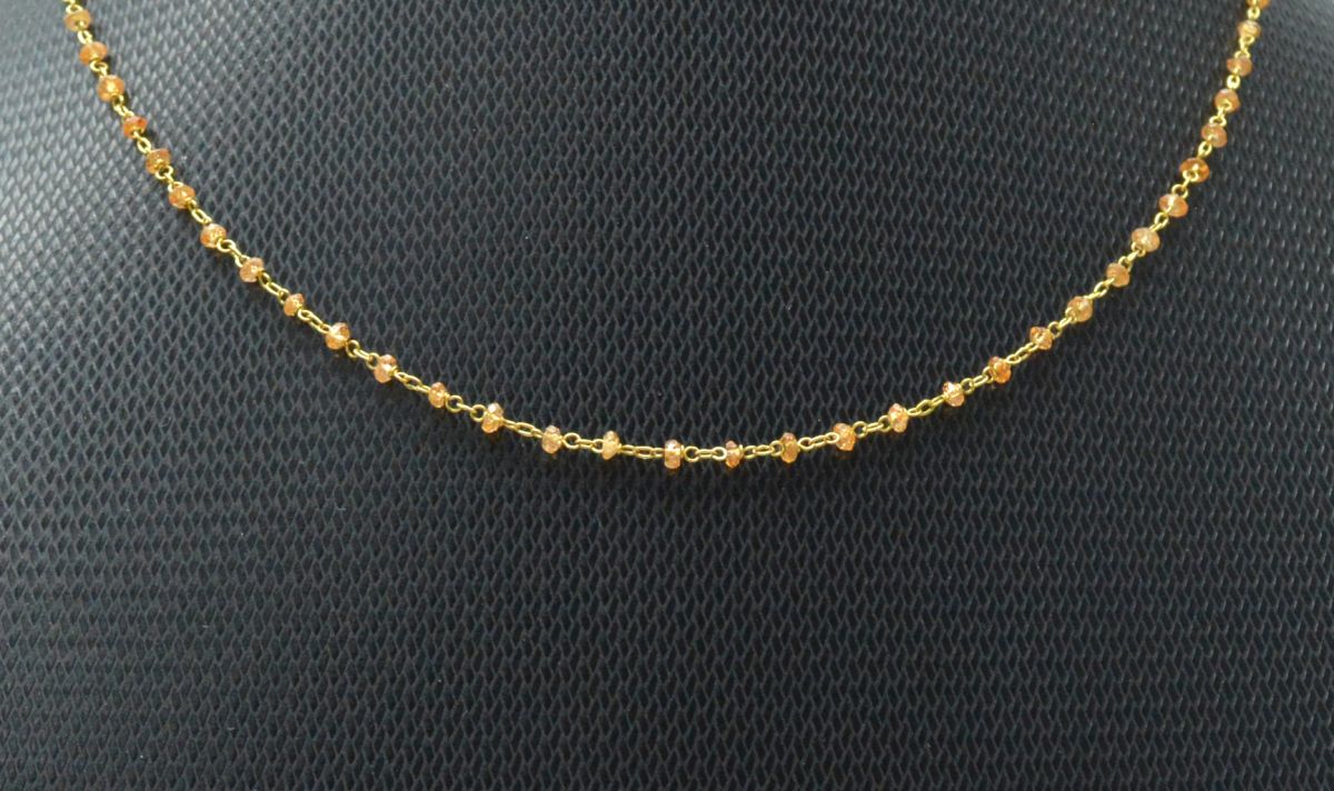 14k Solid Gold Necklace in Roundel Shape With Orange Sapphire Stone ,2MM - SGGRC-140