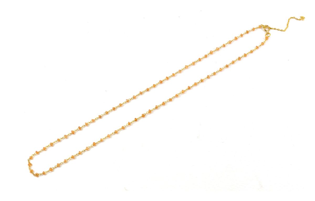 14k Solid Gold Necklace in Roundel Shape With Orange Sapphire Stone ,2MM - SGGRC-140