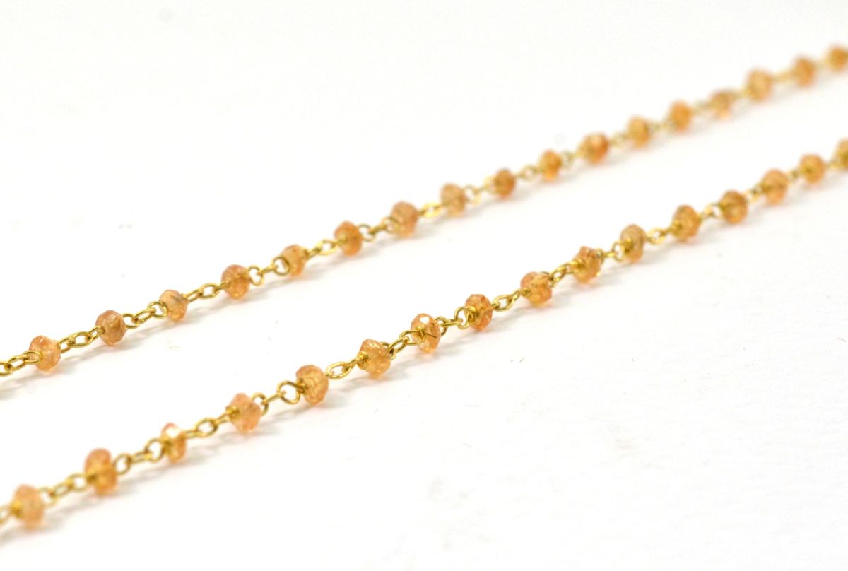14k Solid Gold Necklace in Roundel Shape With Orange Sapphire Stone ,2MM - SGGRC-140