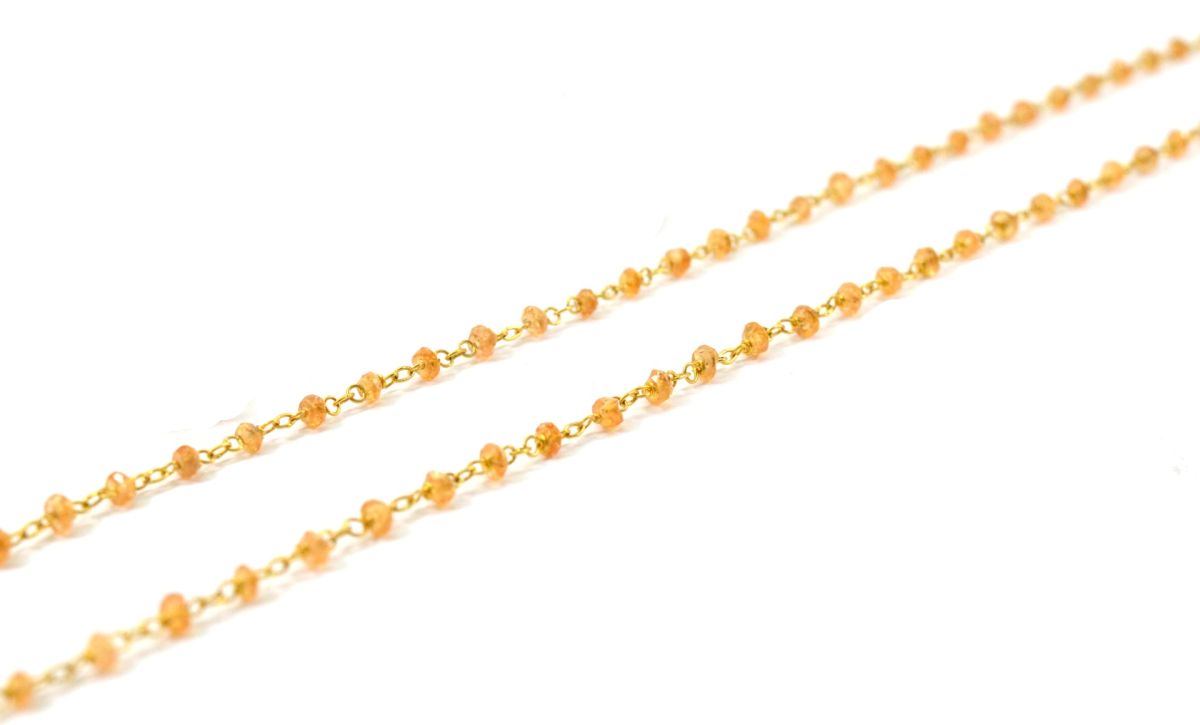 14k Solid Gold Necklace in Roundel Shape With Orange Sapphire Stone ,2MM - SGGRC-140