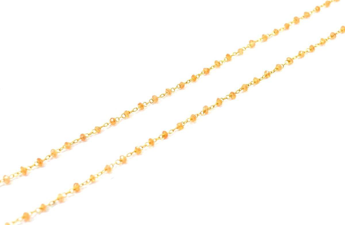 14k Solid Gold Necklace in Roundel Shape With Orange Sapphire Stone ,2MM - SGGRC-140