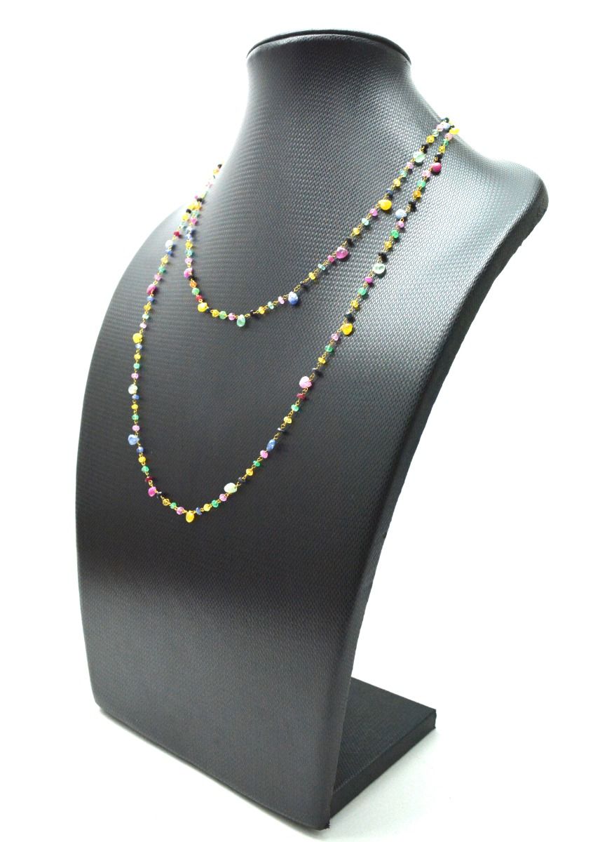 14k Solid Gold Necklace With Natural Multi Stones In 2 MM Size, SGGRC-142