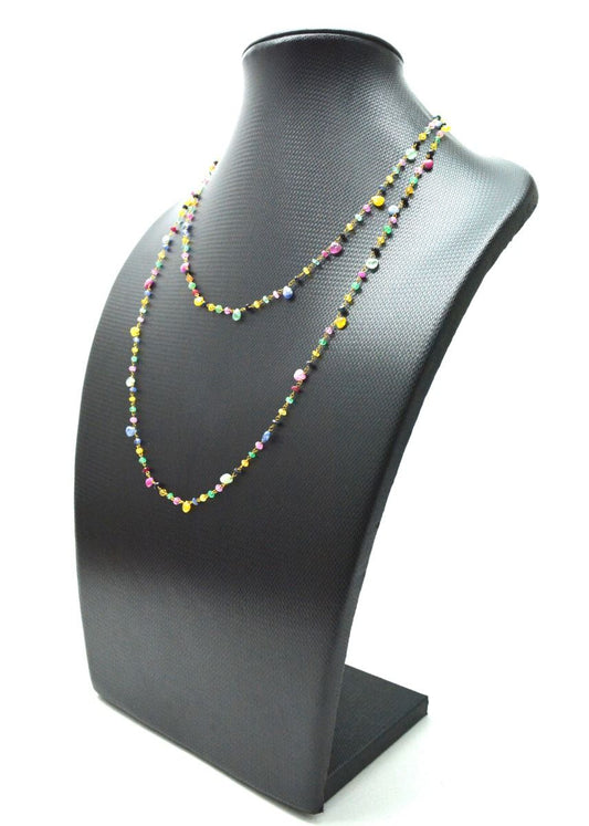 14k Solid Gold Necklace With Natural Multi Stones In 2 MM Size, SGGRC-142