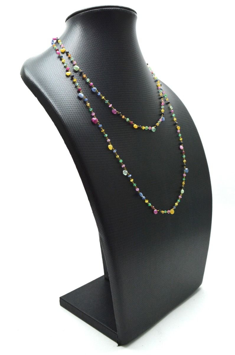 14k Solid Gold Necklace With Natural Multi Stones In 2 MM Size, SGGRC-142