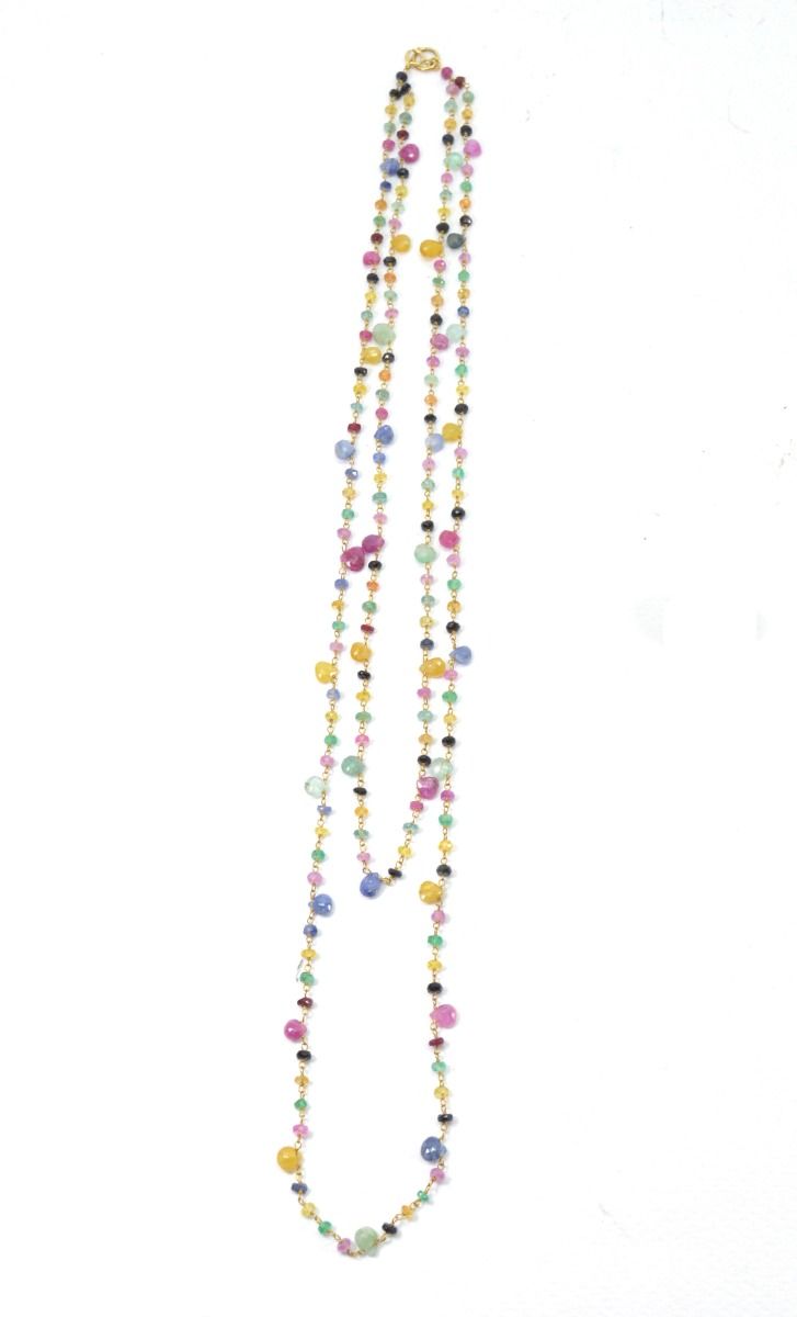 14k Solid Gold Necklace With Natural Multi Stones In 2 MM Size, SGGRC-142