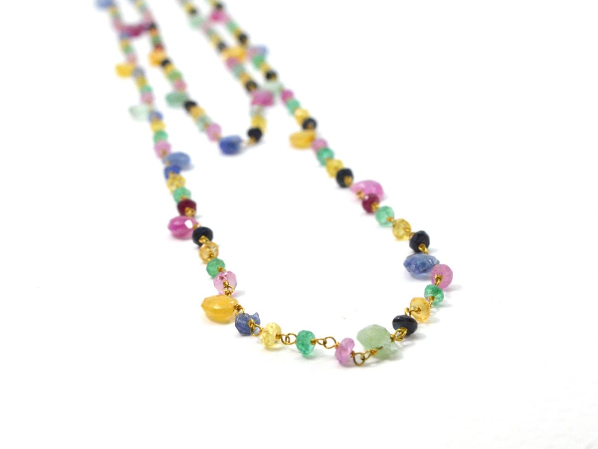 14k Solid Gold Necklace With Natural Multi Stones In 2 MM Size, SGGRC-142
