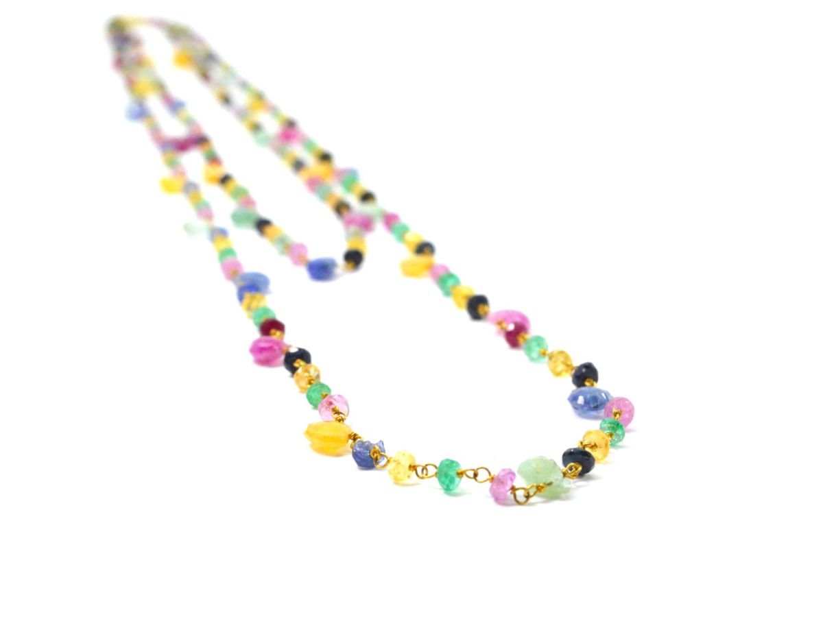 14k Solid Gold Necklace With Natural Multi Stones In 2 MM Size, SGGRC-142
