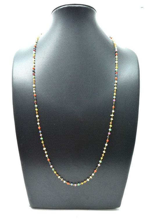 14k Solid Gold Necklace Studded With Multi Stone - 3MM,  SGGRC-144