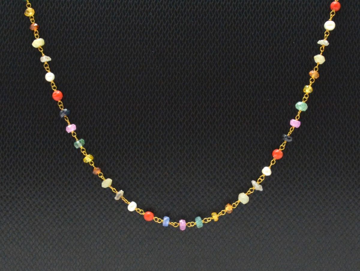 14k Solid Gold Necklace Studded With Multi Stone - 3MM,  SGGRC-144