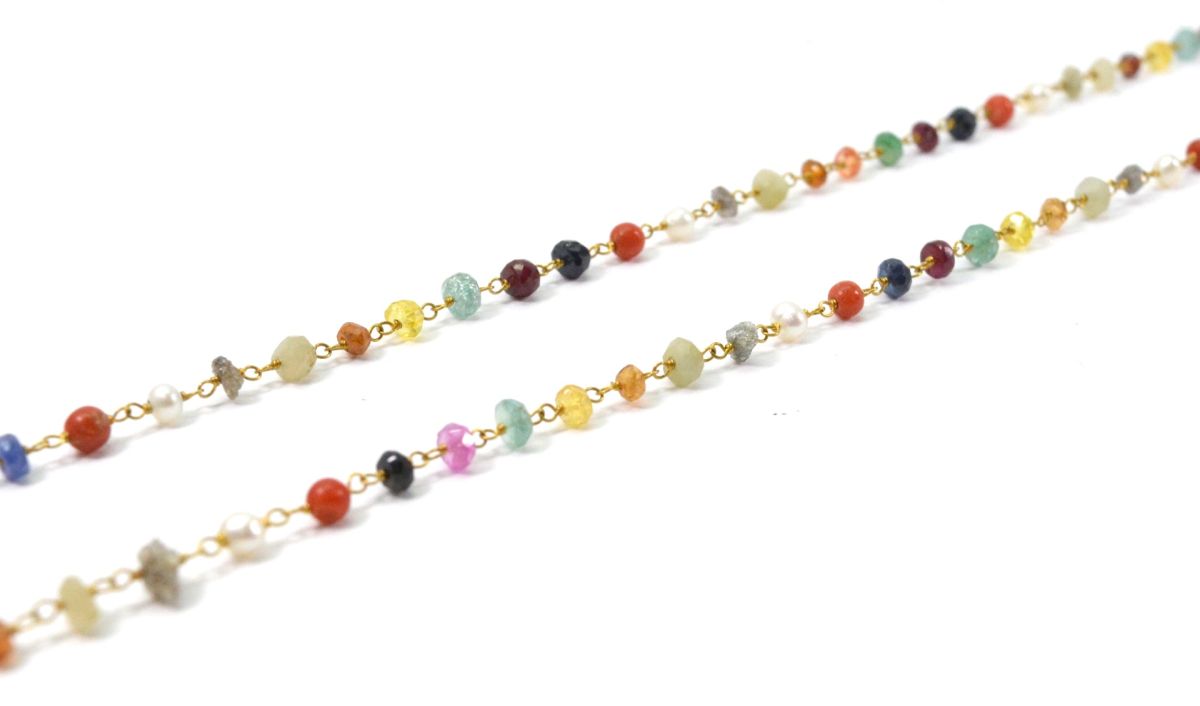 14k Solid Gold Necklace Studded With Multi Stone - 3MM,  SGGRC-144