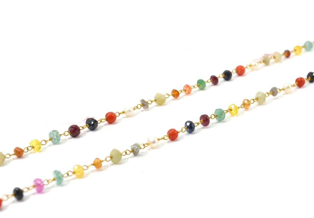 14k Solid Gold Necklace Studded With Multi Stone - 3MM,  SGGRC-144