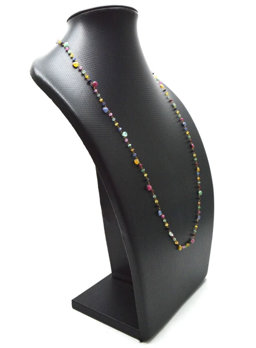 14k Solid Gold Necklace - Natural Multi Stones ,3MM - SGGRC-145