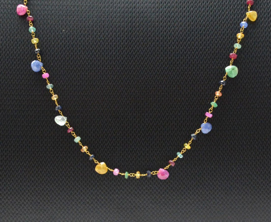 14k Solid Gold Necklace - Natural Multi Stones ,3MM - SGGRC-145 - view 3