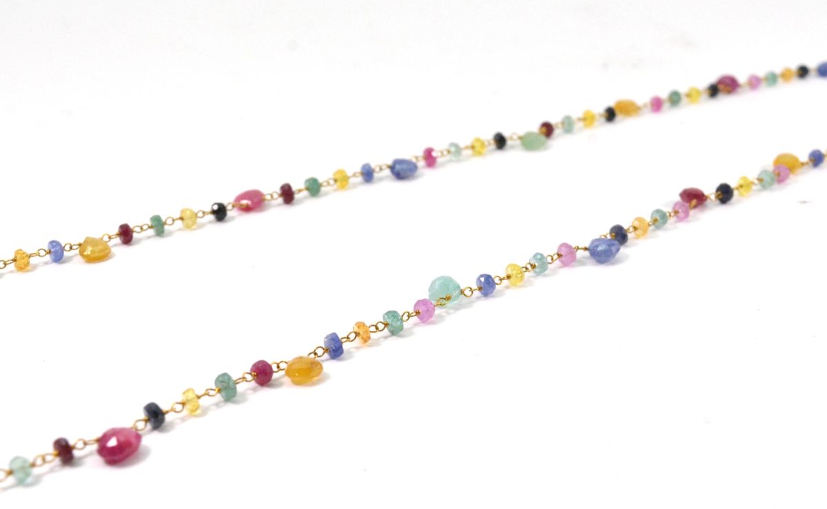 14k Solid Gold Necklace - Natural Multi Stones ,3MM - SGGRC-145