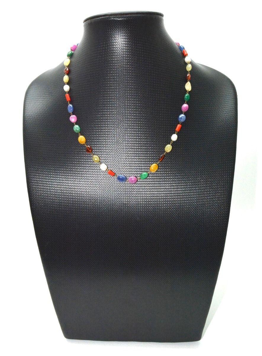 14k Solid Gold Necklace Studded With Multi Stones - SGGRC-148