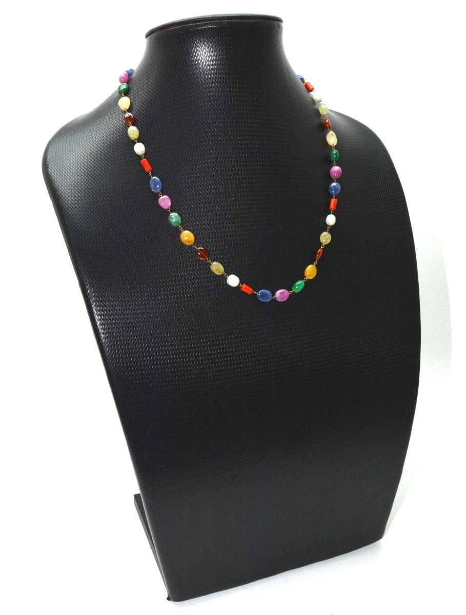 14k Solid Gold Necklace Studded With Multi Stones - SGGRC-148