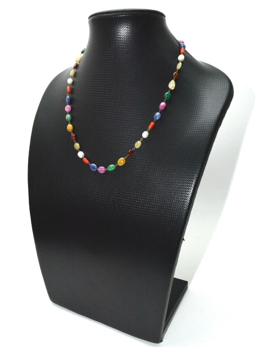 14k Solid Gold Necklace Studded With Multi Stones - SGGRC-148